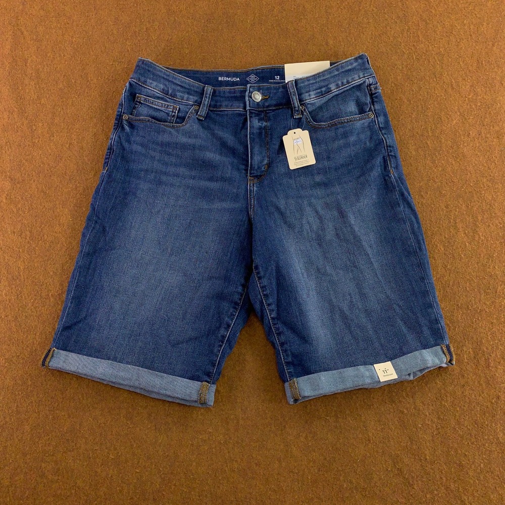 St. John's Bay Womens 12 Blue Cuffed 11 Inch Inseam Bermuda Denim Shorts NWT